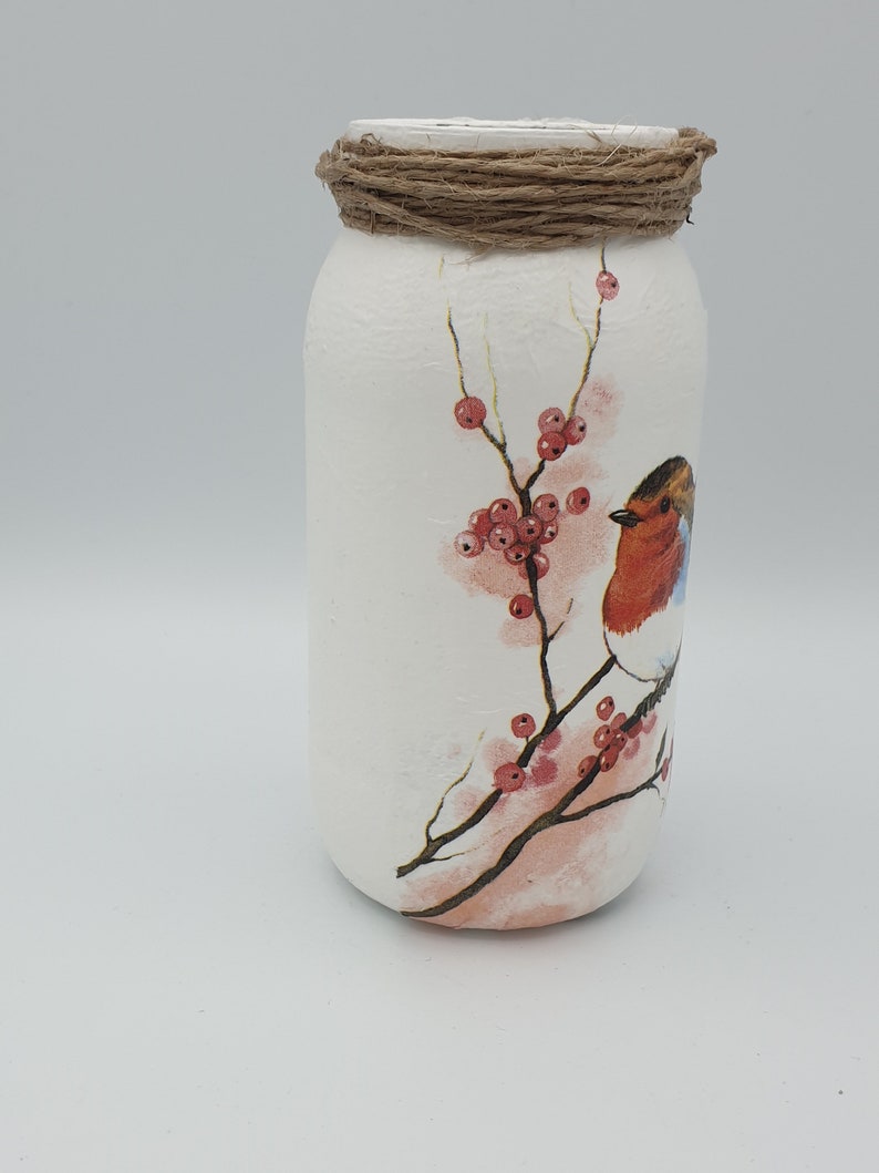 Red Robins Decoupage Jars Small Glass Vases Gifts for Her Etsy