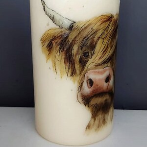 Decorated Highland Cow Candle, Unscented Pillar Candles, Brown Cow