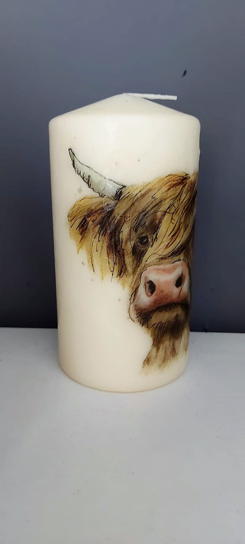 Decorated Highland Cow Candle Unscented Pillar Candles Brown - Etsy UK