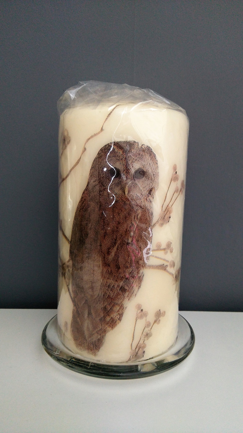 decorative tawny owl pillar candle
