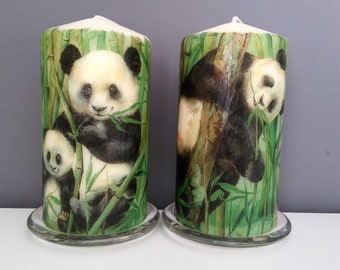 Panda Decorative Candles, Panda Lover gifts, Unscented Pillar Candle Set