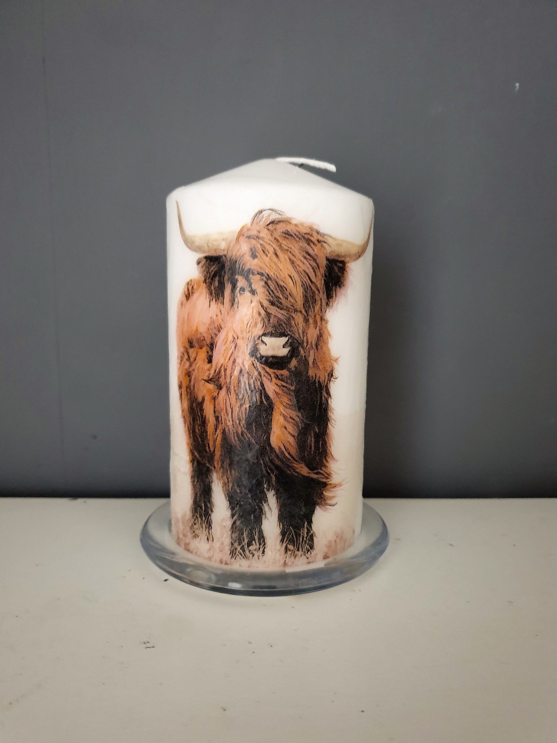 Decorated highland cow candle | Etsy