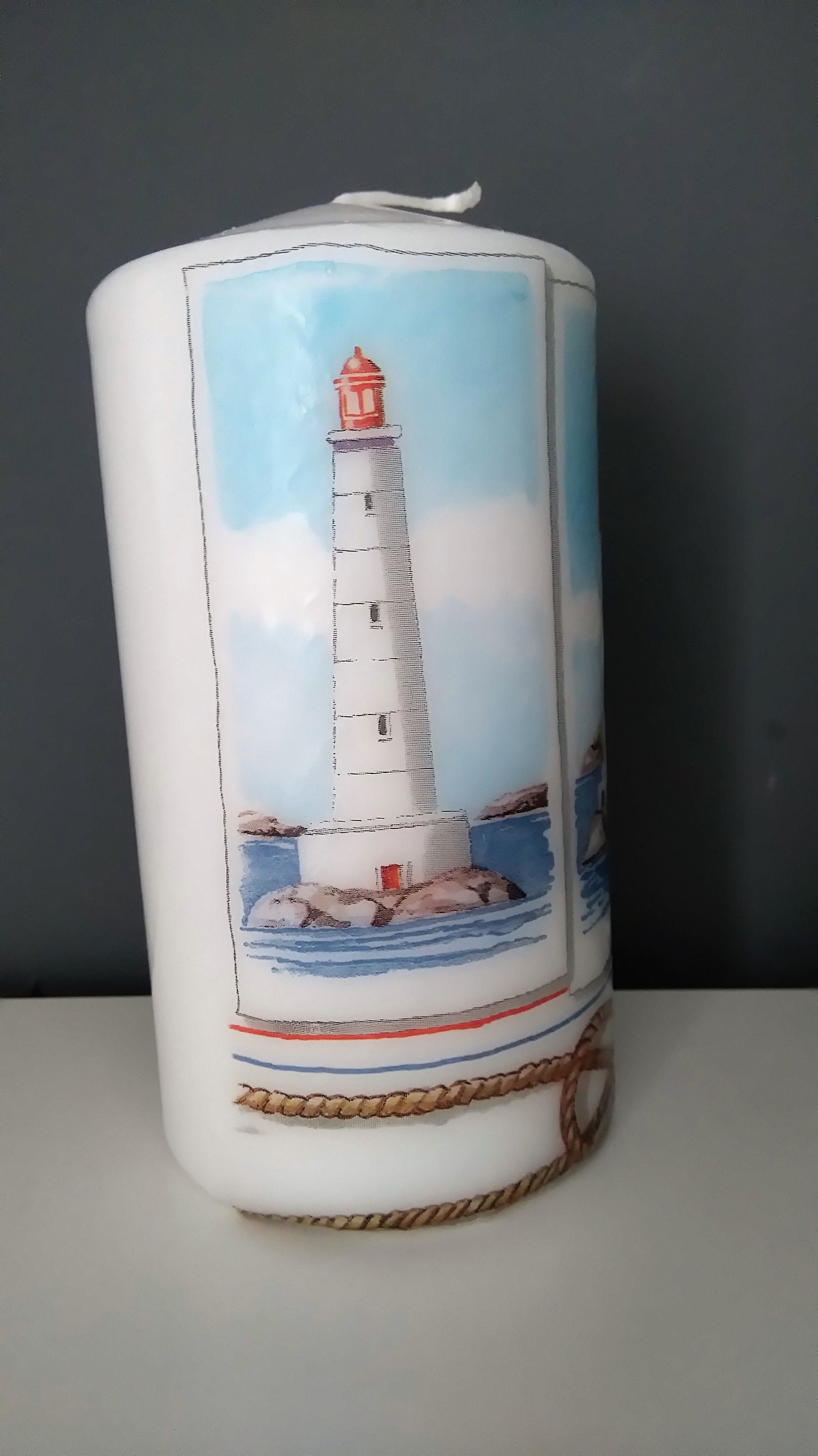 Decorated lighthouse candle nautical candle Etsy