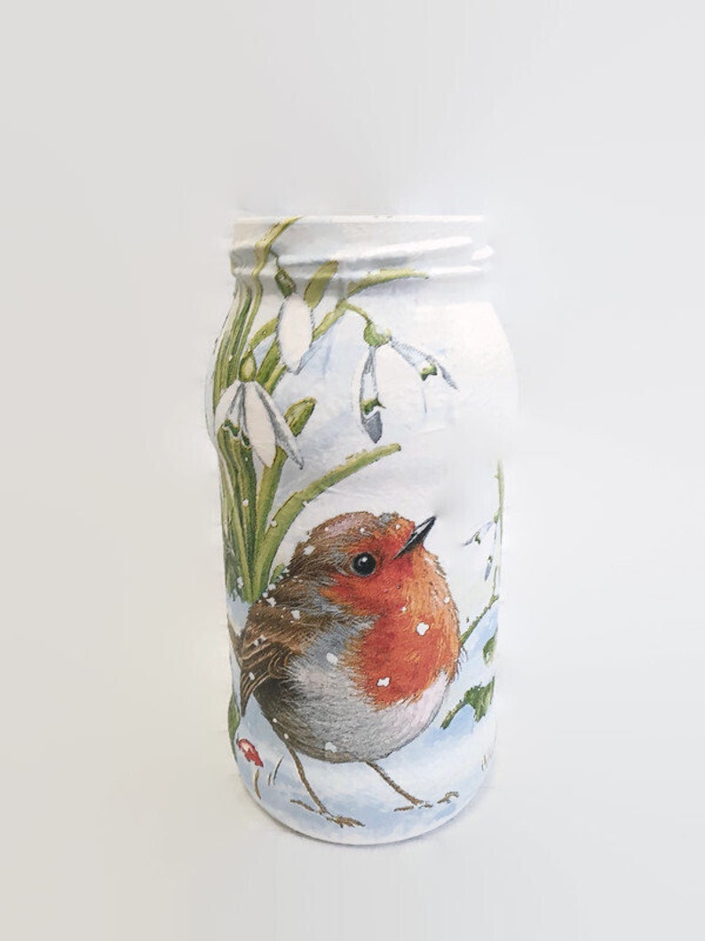 Red Robins Decoupage Jars Small Glass Vases Gifts for Her Etsy