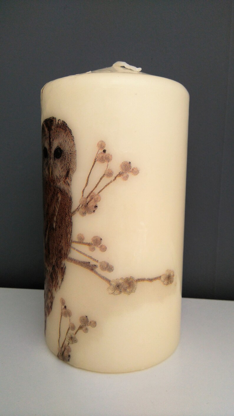 decorative tawny owl pillar candle