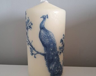 Peacock Decorative Candles, Peacock Lover Gifts, Unscented Vegan Pillar Candle
