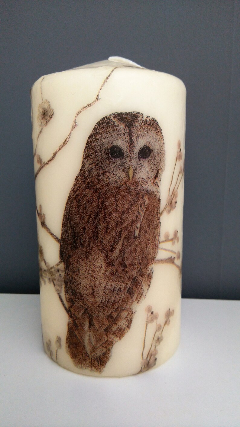 decorative tawny owl pillar candle