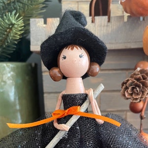 Brunette Halloween Witch, Glittery Tulle Skirt, Ready to Ship, Halloween Decoration