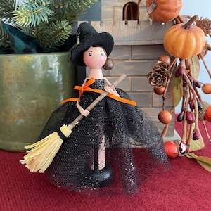 Halloween Witch, Dark Haired Girl, Sparkly Tulle Skirt, Ready to Ship, Halloween Decoration, Ornament Exchange