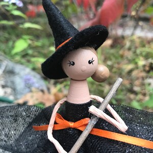 Halloween Witch with Dark Blonde Hair and a Sparkly Black Tulle Skirt, Ready to Ship Halloween Ornament or Figurine