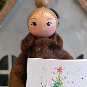 Handmade Christmas Girl Caroler Figurine, Holiday Decoration, Clothespin Ornament, Ready to Ship, Secret Santa