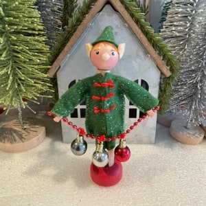 Christmas Clothespin Elf Figurine Handpainted, Holiday Decoration, Secret Santa, Yankee Swap Gift