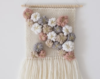 Pink grey white woven wall hanging | Nursery weaving | Kids tapestry | Woven tapestry wall hanging | Baby girl nursery | Baby shower gift