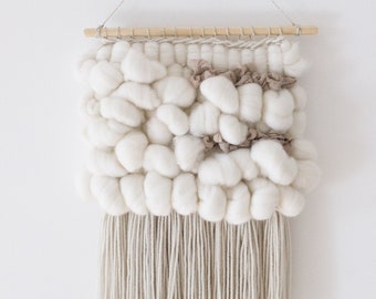 Cloud woven wall hanging | Woven textile art | Nursery weaving | Woven tapestry wall hanging | Nursery wall art | White nude weaving