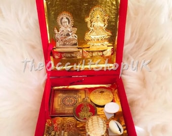 Wealth Attraction Charm Box Complete Set Laxmi Kuber Yantra Hanger Altaar Heiligdom Talisman Mojo