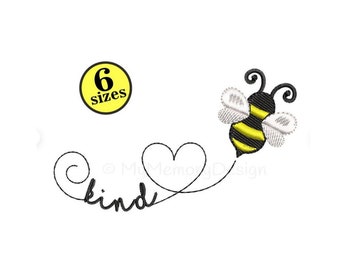 Bee kind embroidery design, Machine embroidery design, 6 sizes, Instant download