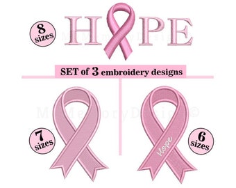 Breast Cancer Awareness Ribbon Embroidery Designs , SET of 3 machine embroidery patterns, Mini embroidery, INSTANT DOWNLOAD