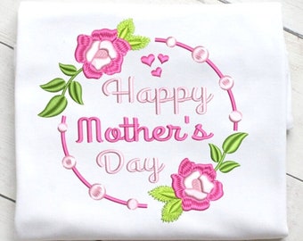 Mother's Day Embroidery Design , Happy Mother's Day, Floral embroidery, Fill Stitch, hearts, Machine embroidery , 3 sizes , INSTANT DOWNLOAD