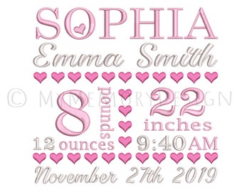 Birth Announcement Template Embroidery Design , Baby Birth Stats , Baby Feet , Machine embroidery, Birth Stats, 3 sizes , Instant download