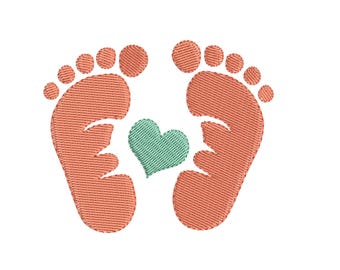 Baby feet with mini heart Embroidery Design - Newborn Embroidery Pattern - Machine embroidery digital file - INSTANT DOWNLOAD - 7 sizes