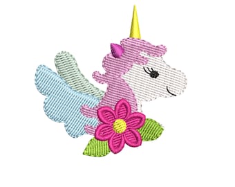 Girl Unicorn Head Embroidery Design - Animal baby horse embroidery pattern - Horse with flower Machine embroidery design - 6 sizes