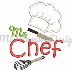 Mr. Chef cook hat embroidery boy saying design - Machine embroidery design - Instant download - 4x4 5x7 6x10 pes hus jef vip vp3 xxx dst exp