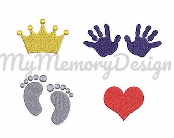 Baby embroidery design, Baby feet embroidery, Baby hand, Crown, Heart, Newborn Machine embroidery  design, INSTANT DOWNLOAD, SET of 4