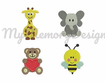 Baby Animal Set Embroidery Design - Elephant Bee Giraffe Bear filled stitch embroidery for newborn - Machine embroidery INSTANT DOWNLOAD