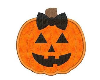 Halloween embroidery design - Pumpkin applique - Pumpkin with bow embroidery - Embroidery for girls - INSTANT DOWNLOAD - 4X4 5X7 5X10 SIZE