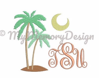 Palm embroidery design - Fill stitch embroidery design - Embroidery monogram frame design - Summer embroidery design - 4x4 5x7 6x10 size