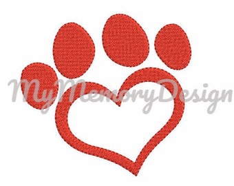 Dog Paw Heart Filled Stitch Embroidery Design - Animal embroidery - Valentines day design - Machine Embroidery File INSTANT DOWNLOAD 4 size