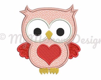 Owl with Heart Embroidery Design - Owl applique - Valentine embroidery - Machine embroidery design - Instant download - 3 size