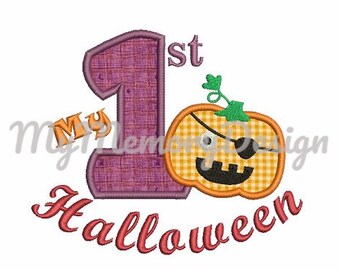 1st halloween embroidery, My first halloween embroidery design - Halloween applique design - Pumpkin applique - Baby boy embroidery