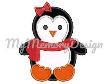 Penguin applique design - Girl embroidery for christmas - Penguin embroidery pattern - Machine embroidery - INSTANT DOWNLOAD - 4x4 5x7 6x10