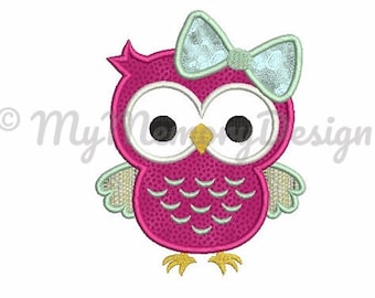 Owl applique design - Owl embroidery design - Girl embroidery design - Bird applique design Machine embroidery INSTANT DOWNLOAD 4x4 5x7 6x10