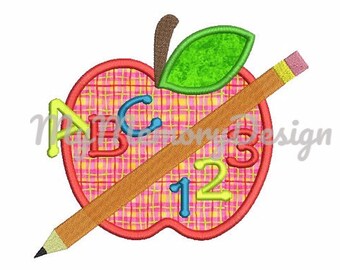 School embroidery design - Apple applique design - Apple embroidery - Children embroidery design - Machine embroidery - INSTANT DOWNLAD