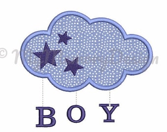 New baby embroidery design - Boy embroidery - Birth design Cloud applique - Machine embroidery pattern - Instant download  4x4 5x7 6x10 size