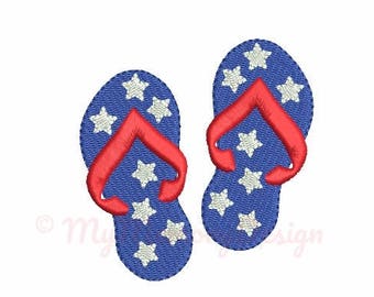 Summer embroidery design - Flip flops embroidery - Patriotic embroidery - 4th of july design - Machine embroidery Instant download - 5 size