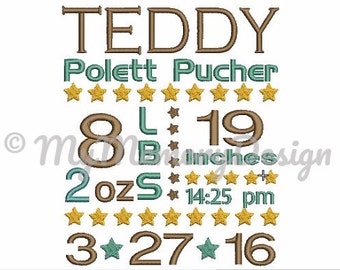 Birth Announcement Embroidery Design - Baby Boy Embroidery - Birth Stats Embroidery - Machine Embroidery Design - INSTANT DOWNLOAD - 3 sizes