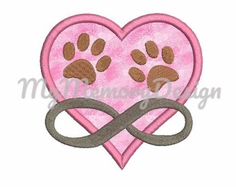 Dog embroidery design, Paw print embroidery, Puppy embroidery, Heart applique, Dog lover, Infinity symbol embroidery, INSTANT DOWNLOAD