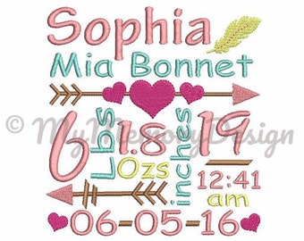 3 size Birth Announcement Template Embroidery Design for Machine Embroidery - Baby Announcement Embroidery - INSTANT DOWNLOAD - 4x4 5x7 6x10