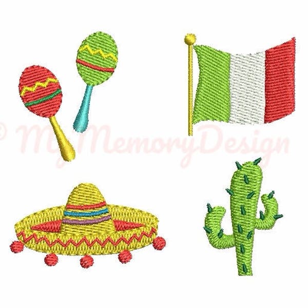 Set of 4 - Cinco de mayo embroidery design - Mexican flag embroidery - Small embroidery pattern - Machine embroidery file - INSTANT DOWNLOAD