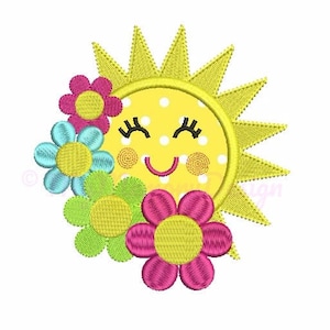 Sun applique design - Summer embroidery - Machine embroidery - Digital File Instant download - pes hus jef vip vp3 xxx dst exp 4x4 5x7 6x10