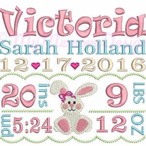 Custom Embroidery Baby Girl Birth Announcement Embroidery - Baby embroidery - EMAIL DELIVERY 0-48 hour - NOT instant downlaod