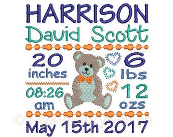 Birth announcement embroidery design - Birth template machine embroidery Baby design - INSTANT DOWNLOAD 4x4 5x7 6x10 sizes