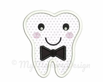 Tooth embroidery design - Tooth applique - Bowtie design - Machine embroidery Instant download pes hus jef vip vp3 xxx dst exp 4x4 5x7 6x10