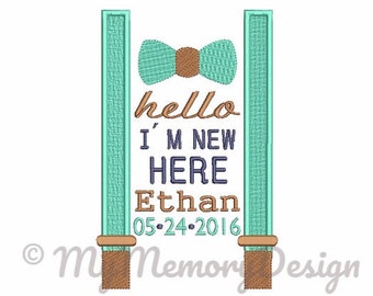 Birth Announcement Embroidery Design, Birth Template, Suspenders , Baby Boy ,  Newborn, Machine Embroidery, Birth Stats, Instant Download,