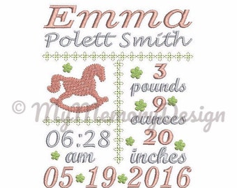 Rocking horse Birth Announcement  Machine Embroidery Design  - Subway art rocking horse design - Instant download - 4x4 5x7 6x10 sizes