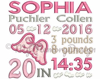 Birth Announcement Girl Embroidery Design - Baby embroidery - Machine embroidery - 4x4 5x7 6x10 embroidery - Instant download - 3 size