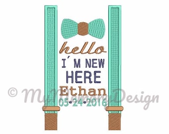 Custom Digitizing Bow Tie With Suspender Birth Announcement Embroidery for boys - Machine embroidery design - Not Instant download - 2 size